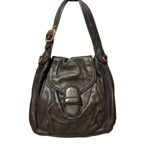 Isaac Mizrahi Live! Black Pebbled Leather Slouchy Hobo Shoulder Bag